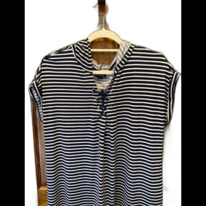 Relax Dress Plus Size XL 1X Navy White Stripes Lace up Front Cap Sleeve Hooded
